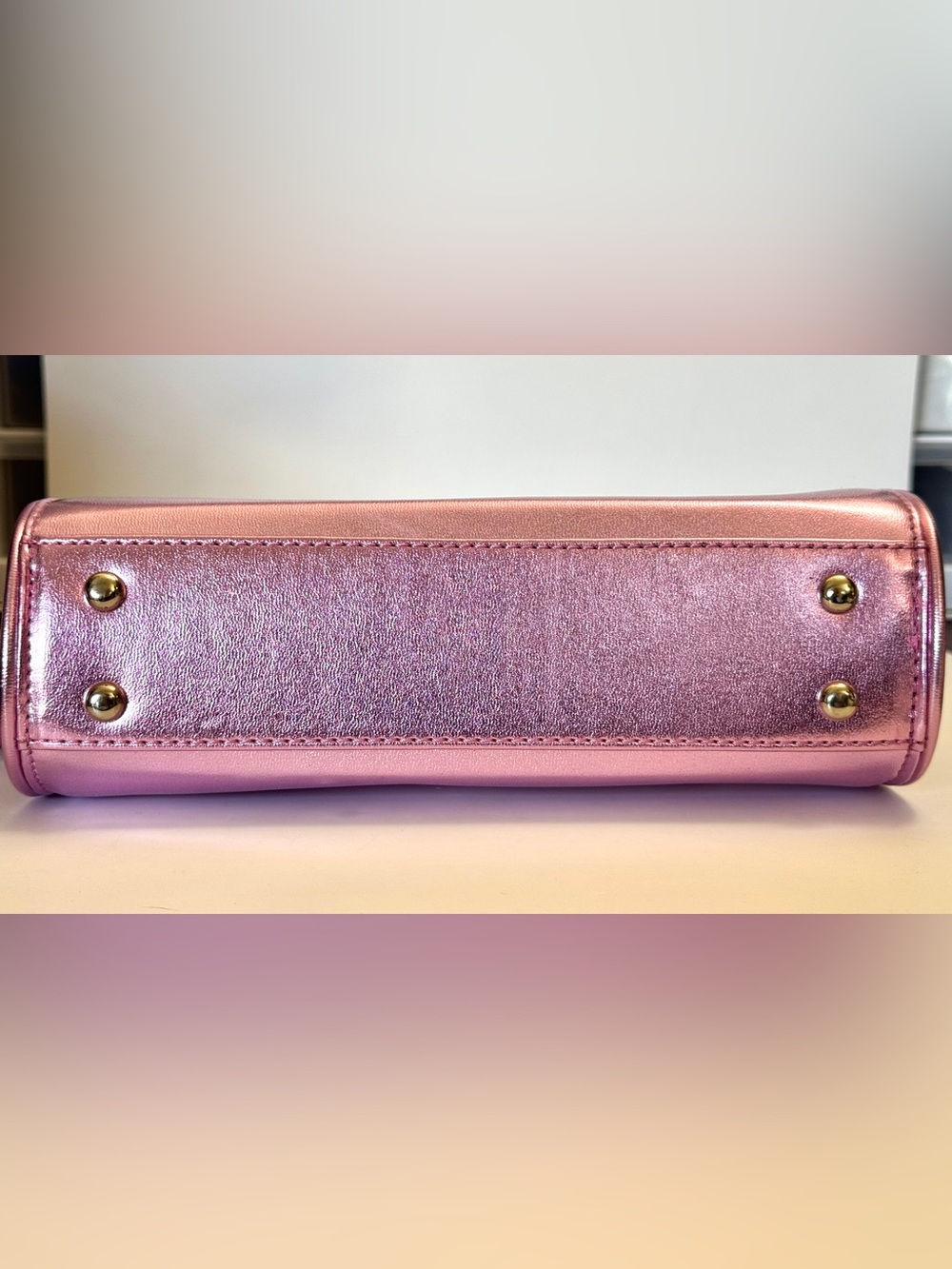 Metallic Pink Mini Shoulder Bag Y2K Baguette Purse w Matching Pouch - Picture 7 of 8